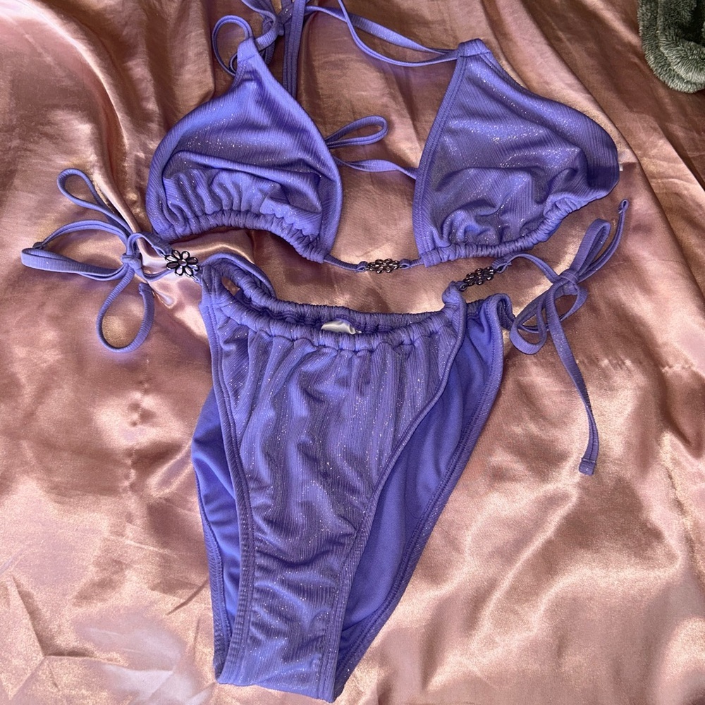 Shimmery Lavender Tie-Side Bikini Set - Women Swim